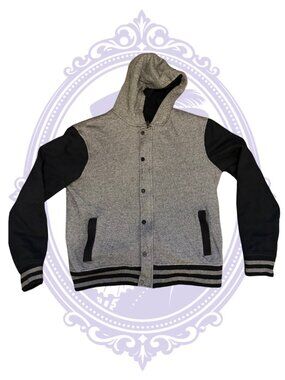 HAWK by Tony Hawk Boys Large Gray Black Hooded Varsity Jacket